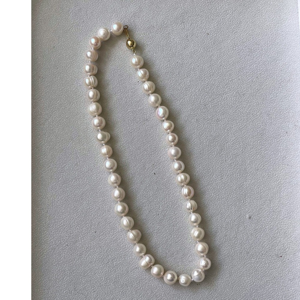 14K Gold Clasp Cultured Freshwater Pearl Knotted Baroque Necklace 18" 9.8mm - Picture 7 of 7